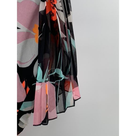 EXPRESS Women's Black Floral Print Sheer Wrap Tie Long Pleated Sleeve Top SZ L - Picture 9 of 12